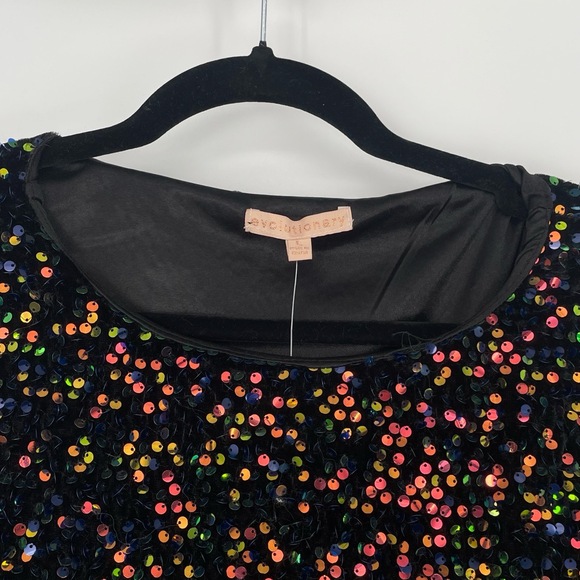 Evolutionary Women's Sequin Velour Long Sleeve Night Out Part Top Large - Picture 2 of 10